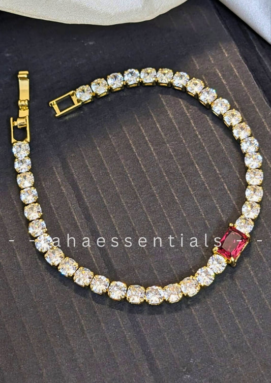 RED CUBIC ZIRCONIA CRYSTAL TENNIS BRACELET