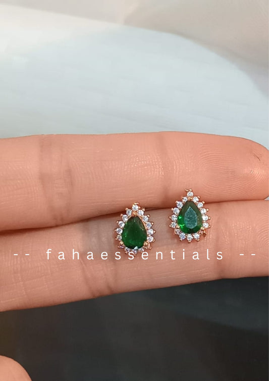 Emerald Tear Drop Stud Earrings