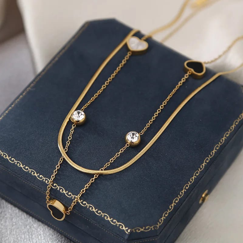 Black White Heart Double Layer Necklace
