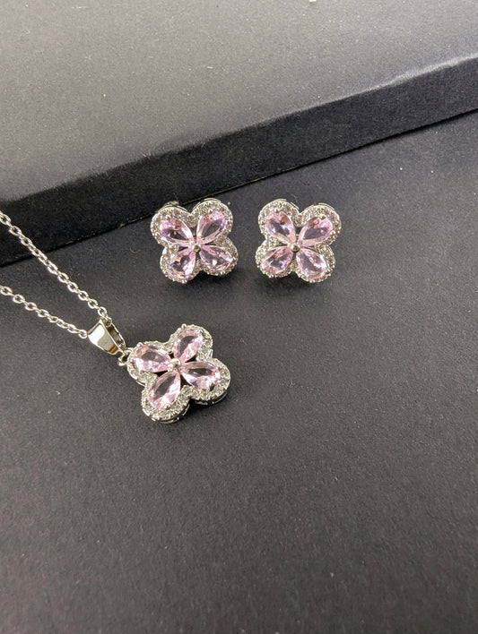 Luxe Bloom Zircon Locket Set - Pink