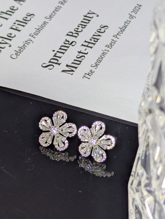 Sparkling Zircon Floral Stud Earrings