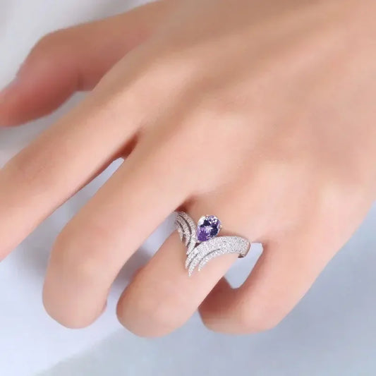 Lavender Angel Wing Teardrop Ring