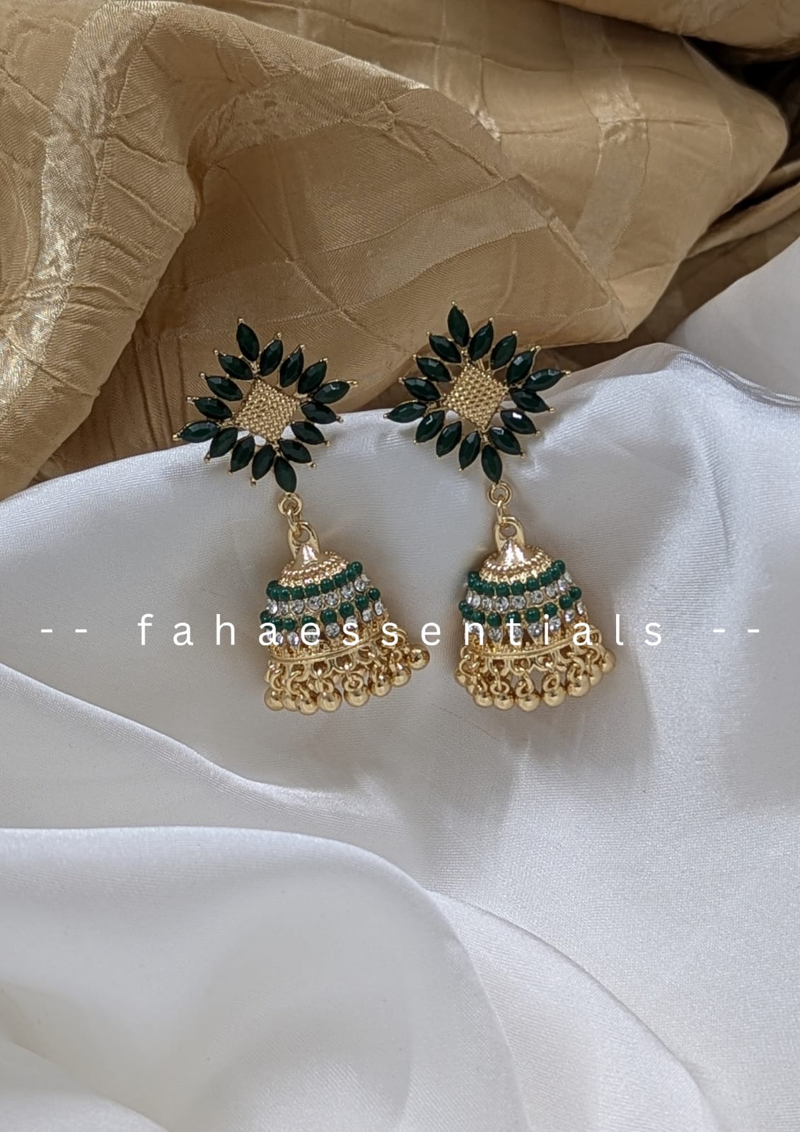 Stone Jhumkis - Green