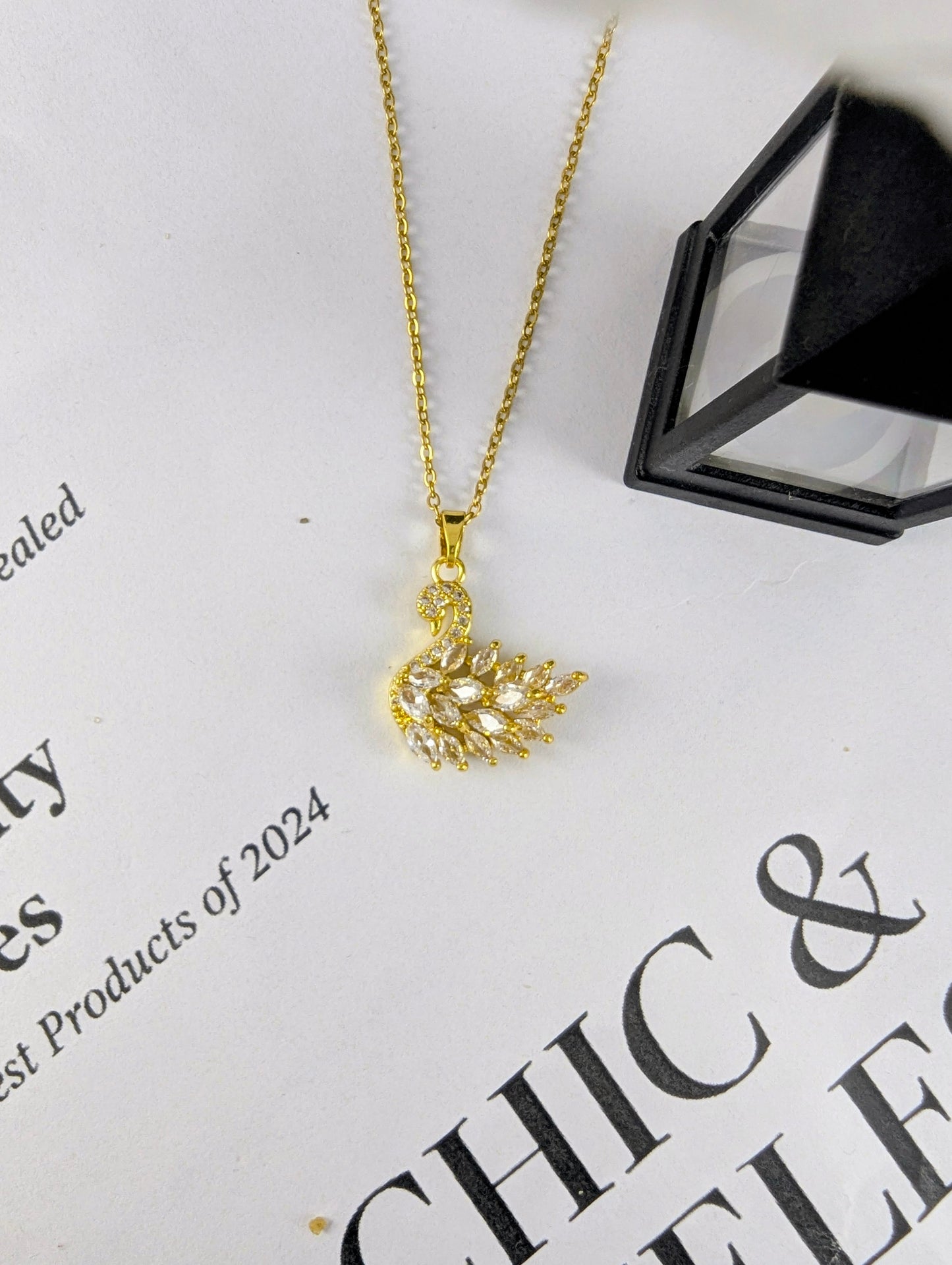 Crystal Swan Necklace - White