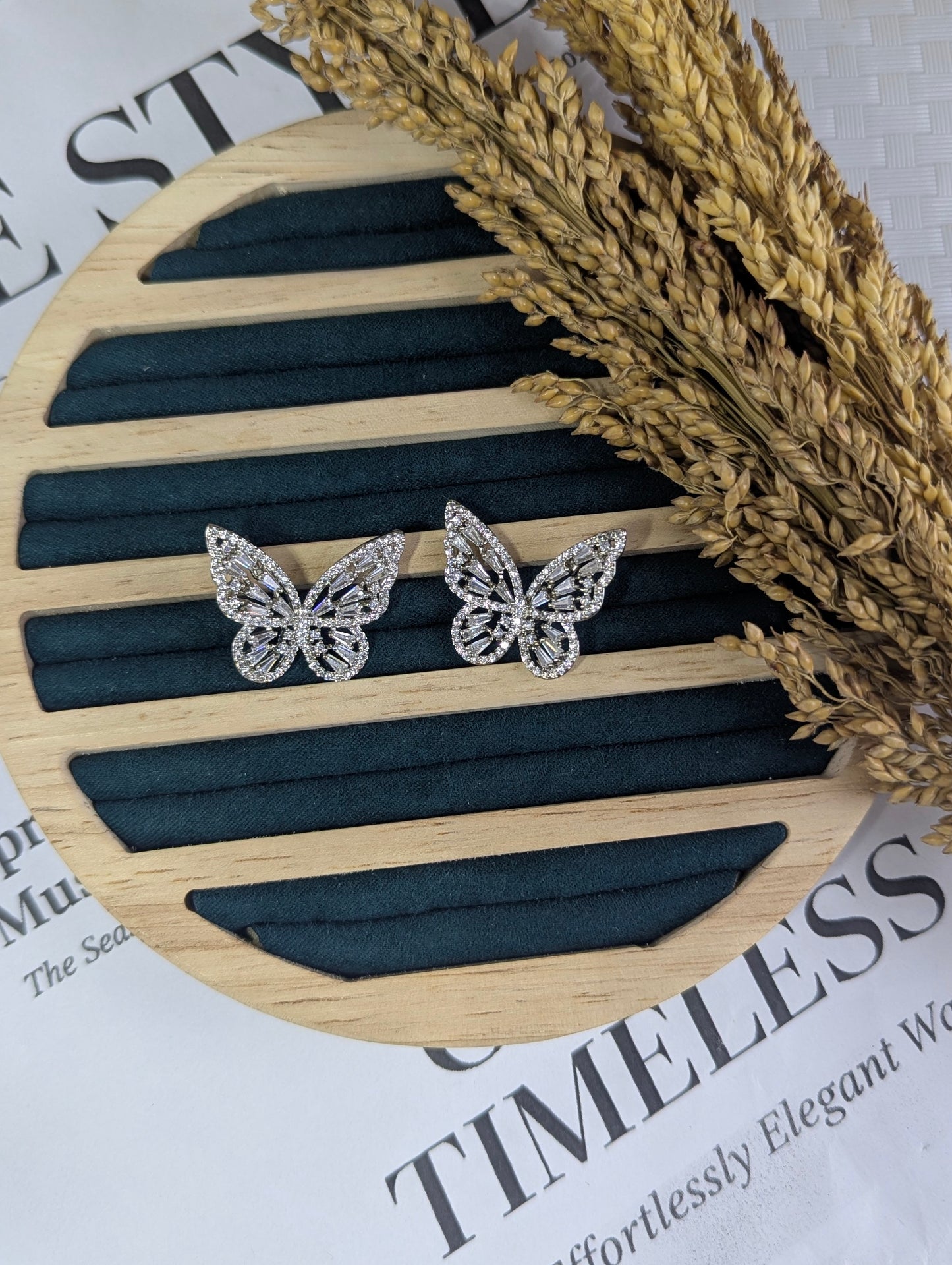 Silver Zircon Butterfly Stud Earrings