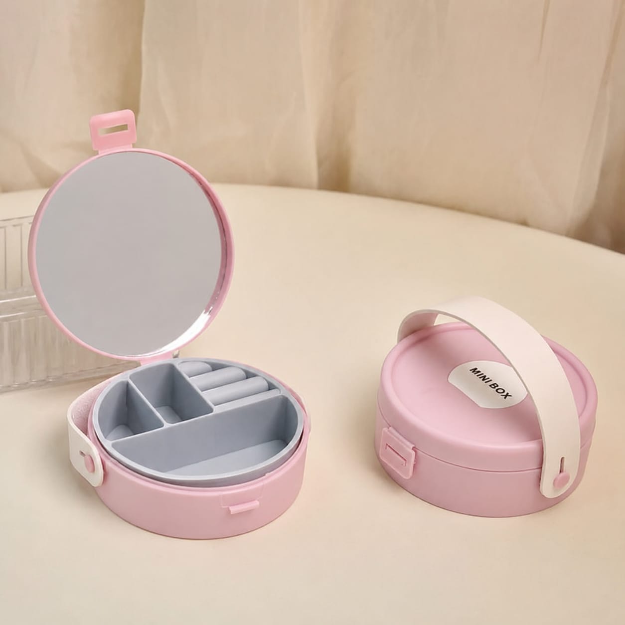 Portable Mini Jewelry & Accessories Organizer Box with Mirror