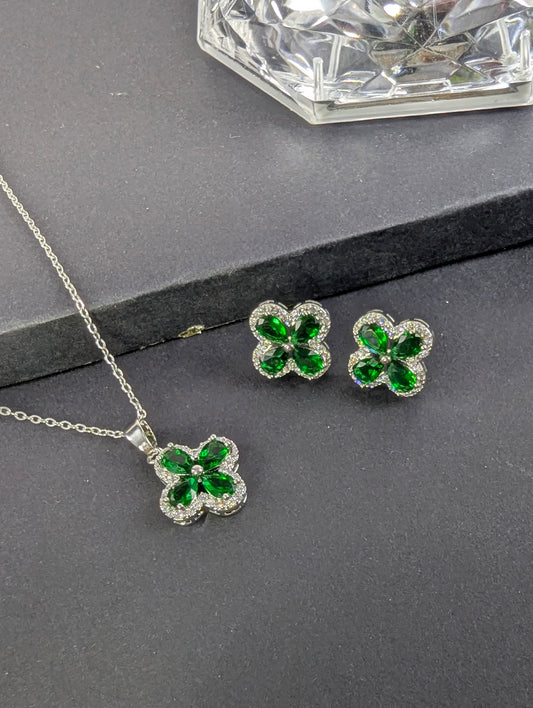 Luxe Bloom Zircon Locket Set - Green