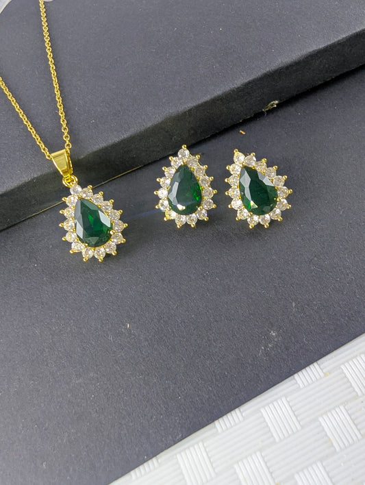 Crystal Teardop Locket Set - Green