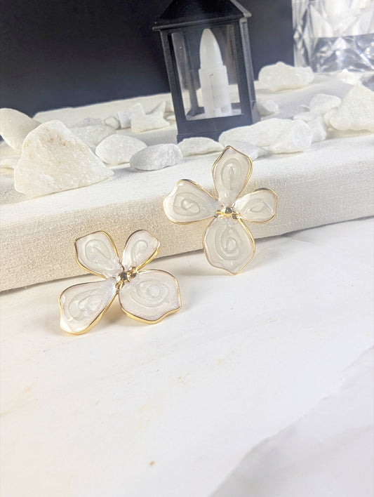 Petal Drop Earrings - White