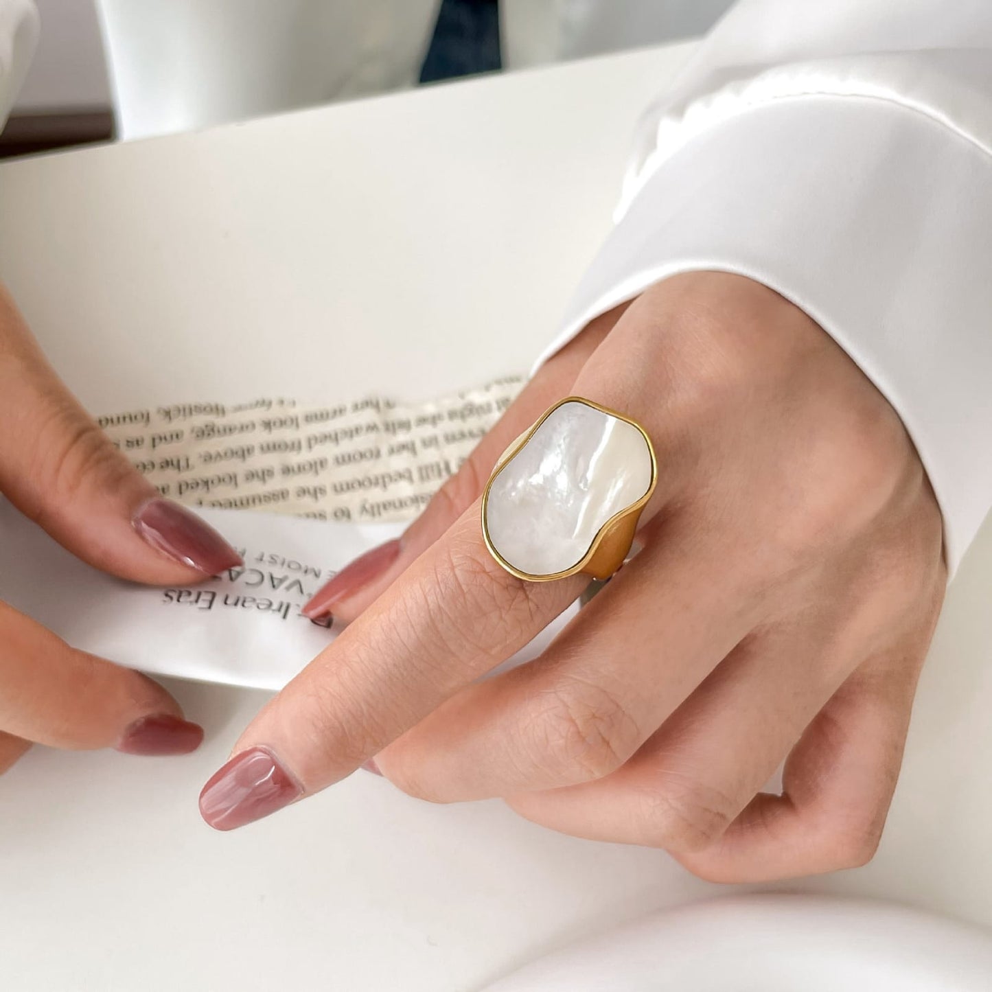 Moonlit Pearl Wave Ring