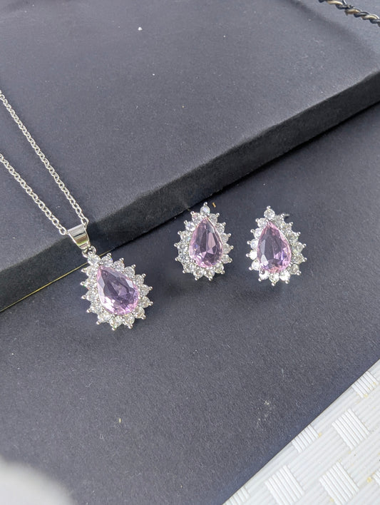 Crystal Teardrop Locket Set - Pink
