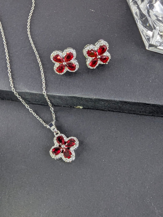 Luxe Bloom Zircon Locket Set - Red