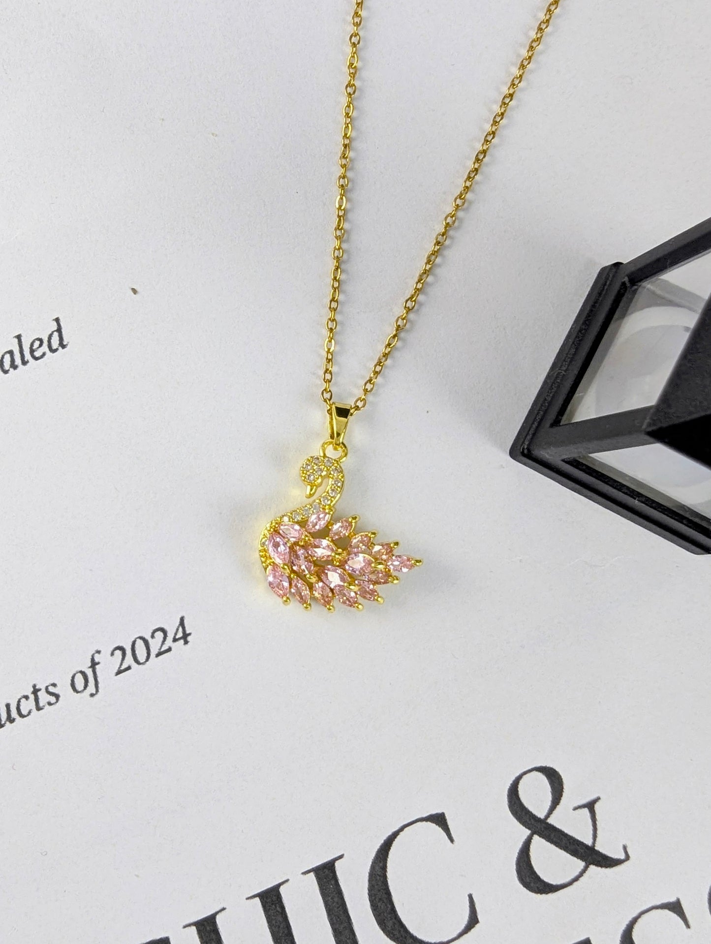 Crystal Swan Necklace - Pink