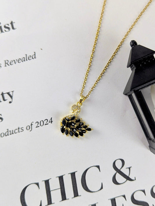 Crystal Swan Necklace - Black