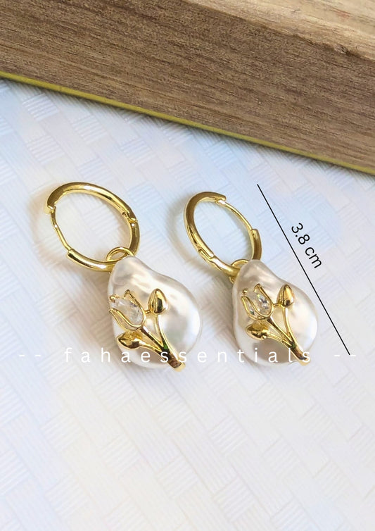 Floral Pearl Hoop Earrings