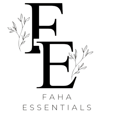 FAHA ESSENTIALS logo with stylized 'EE' initials and leaf designs on a white background