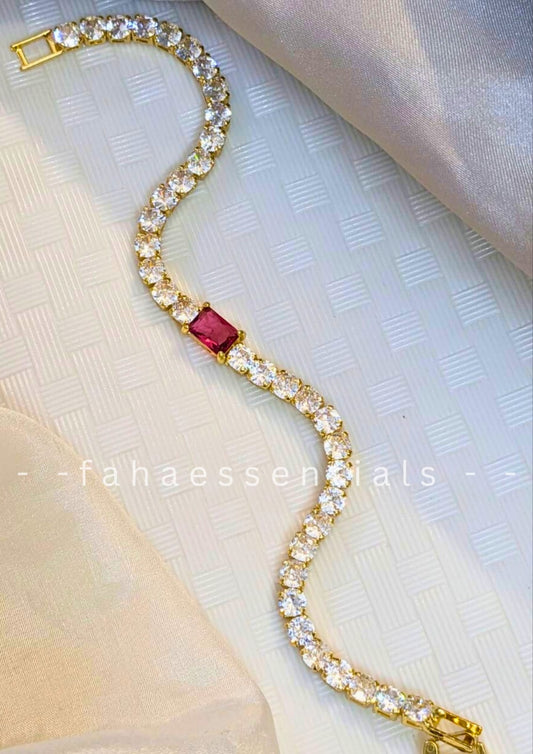 RED CUBIC ZIRCONIA CRYSTAL TENNIS BRACELET