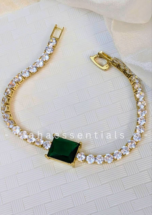 GREEN CUBIC ZIRCONIA CRYSTAL TENNIS BRACELET