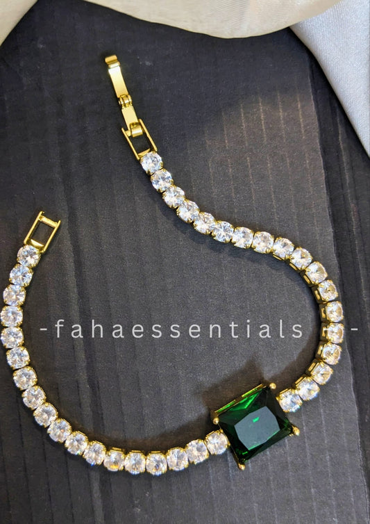 GREEN CUBIC ZIRCONIA CRYSTAL TENNIS BRACELET