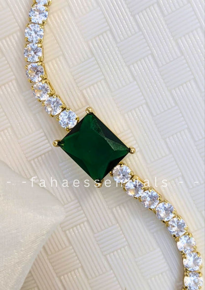 GREEN CUBIC ZIRCONIA CRYSTAL TENNIS BRACELET