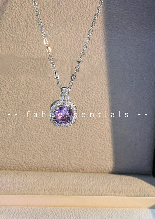 Elegant Amethyst Halo Pendant Necklace 01