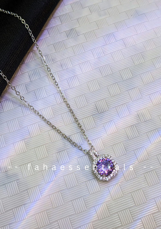 Elegant Amethyst Halo Pendant Necklace 01