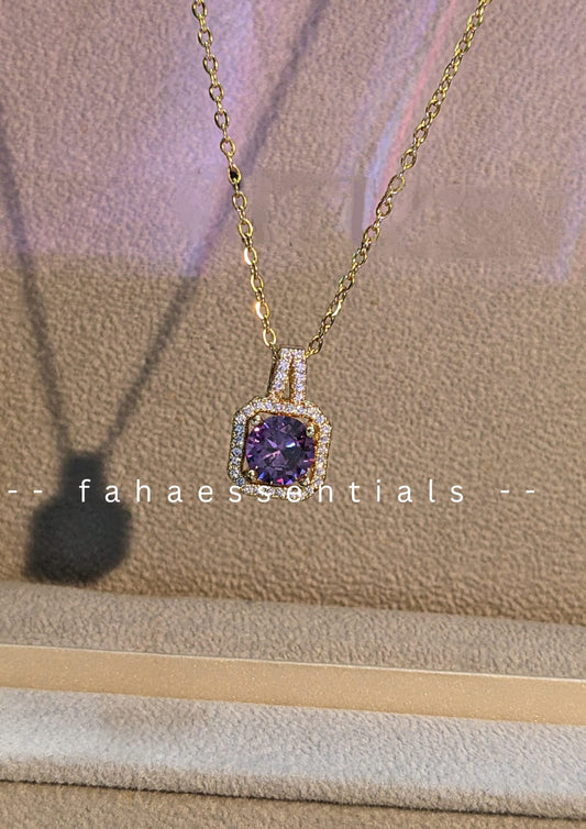 Elegant Amethyst Halo Pendant Necklace 02