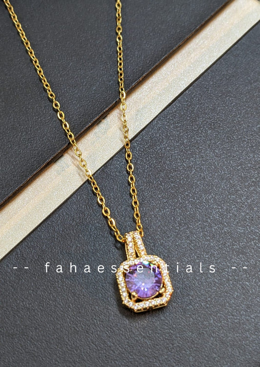 Elegant Amethyst Halo Pendant Necklace 02