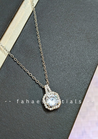 Elegant Silver Halo Pendant Necklace 02