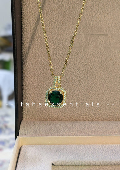 Elegant Green Gem Halo Pendant Necklace