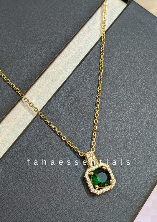 Elegant Green Gem Halo Pendant Necklace