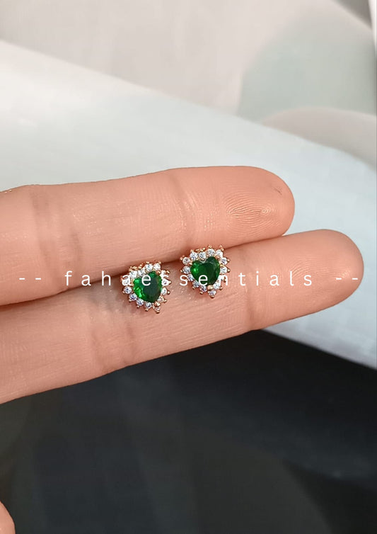 Emerald Heart Stud Earrings