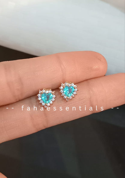 Turquoise Blue Heart Stud Earrings