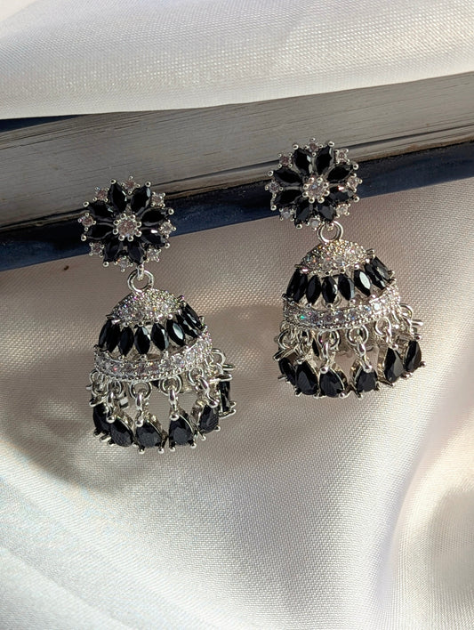 Noor Zircon Jhumki - Black