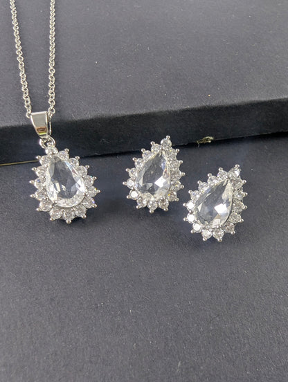 Crystal Teardrop Locket Set - White