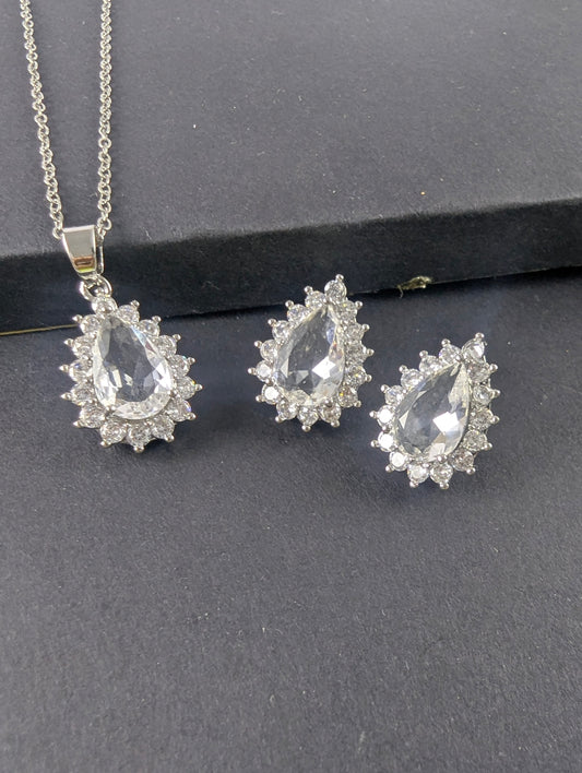 Crystal Teardrop Locket Set - White
