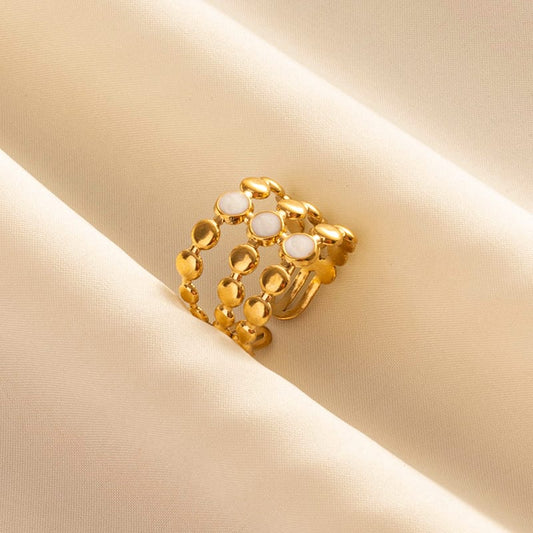 Gold Pearl Dots Statement Ring