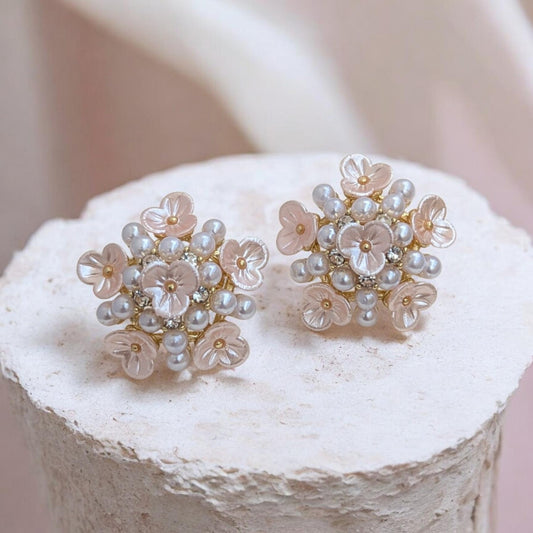 Peachy Bloom Pearl Earrings