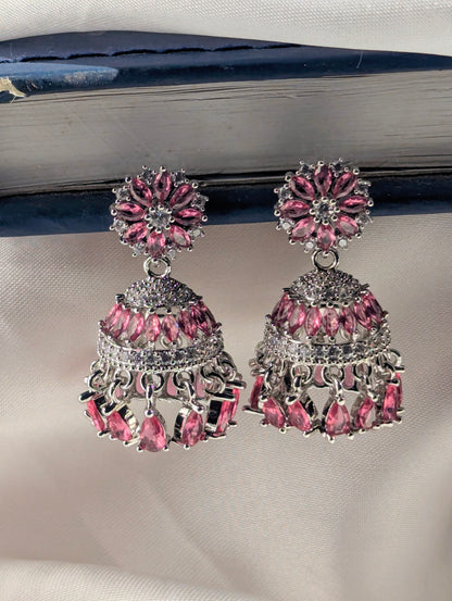 Noor Zircon Jhumki - Pink