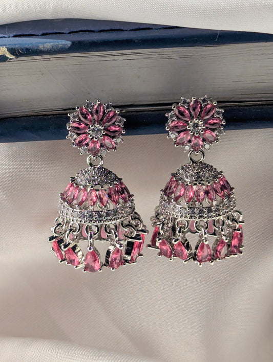 Noor Zircon Jhumki - Pink