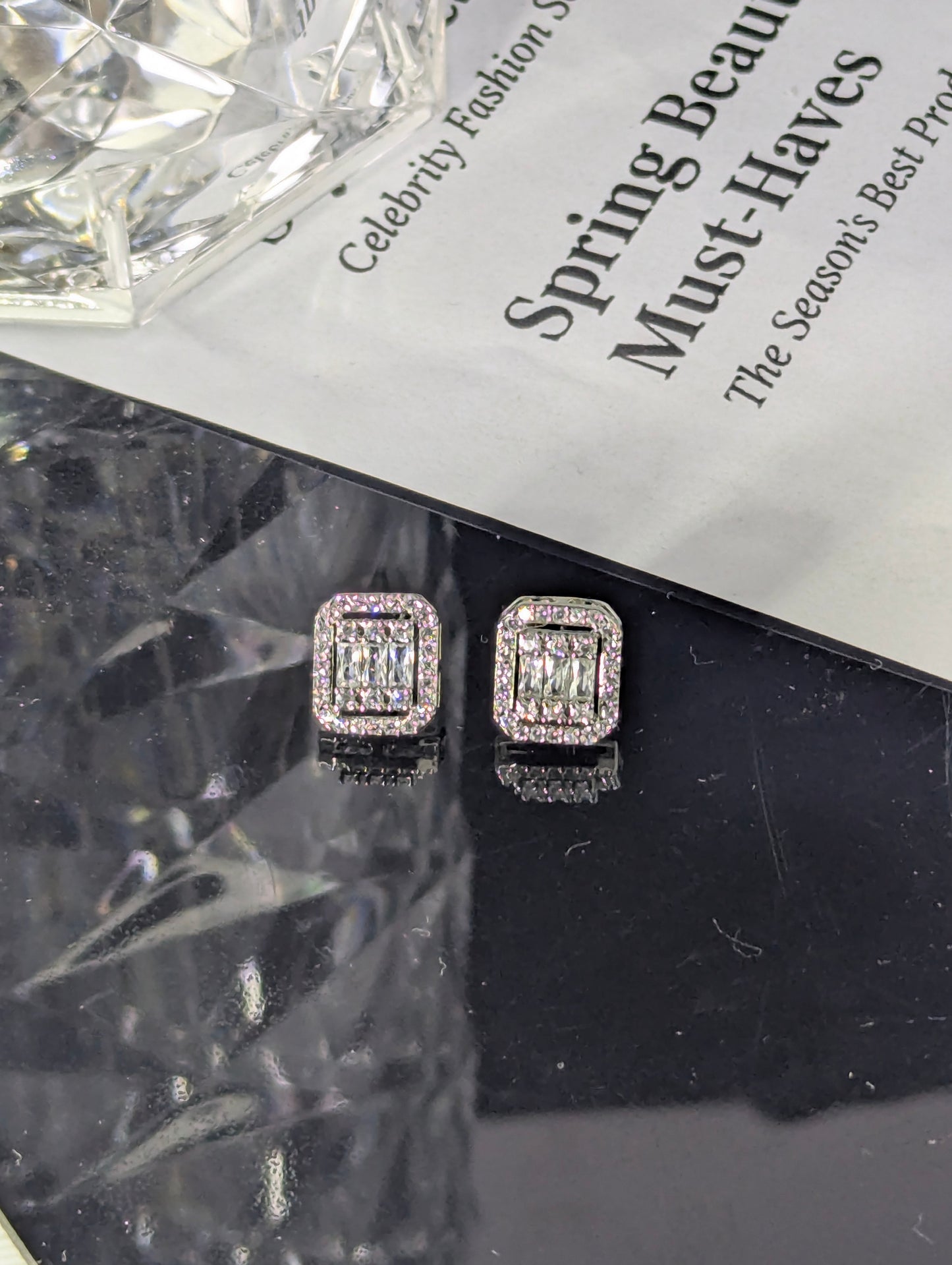 Zircon Inlaid Silver Stud Earrings