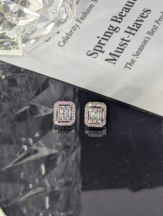 Zircon Inlaid Silver Stud Earrings