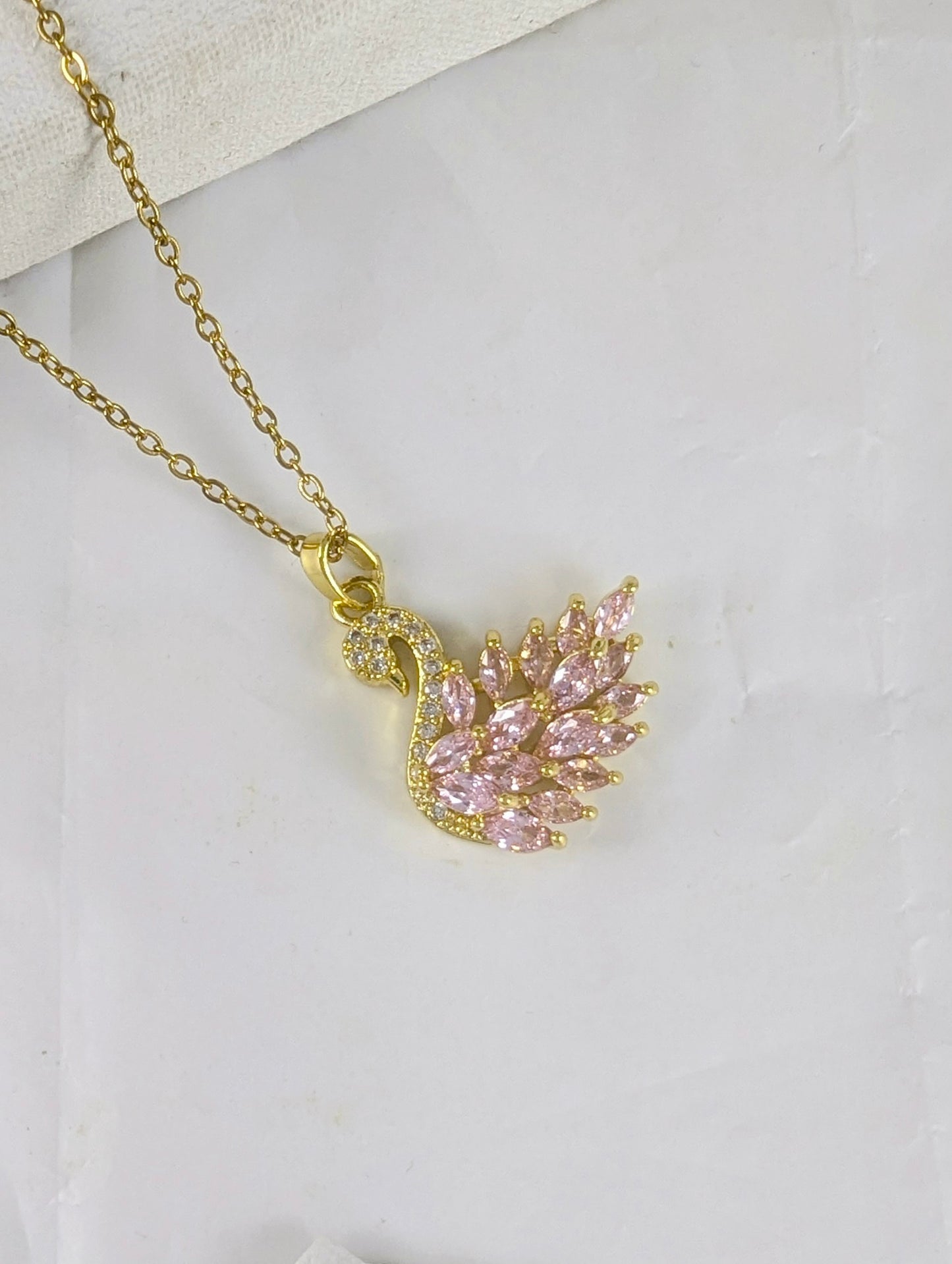 Crystal Swan Necklace - Pink