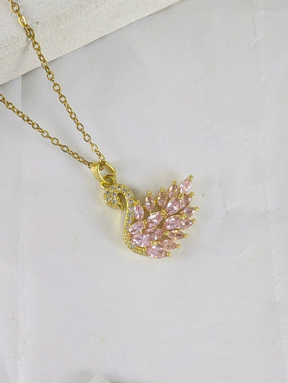 Crystal Swan Necklace - Pink