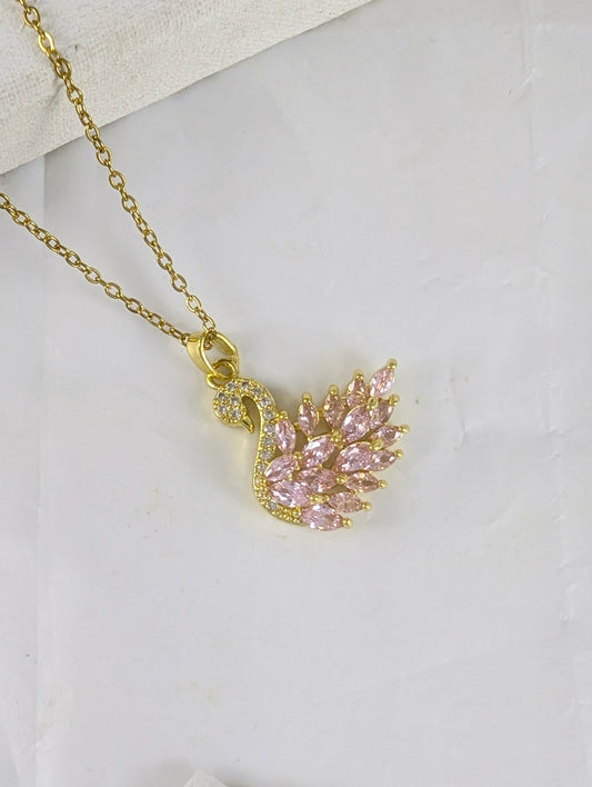 Crystal Swan Necklace - Pink