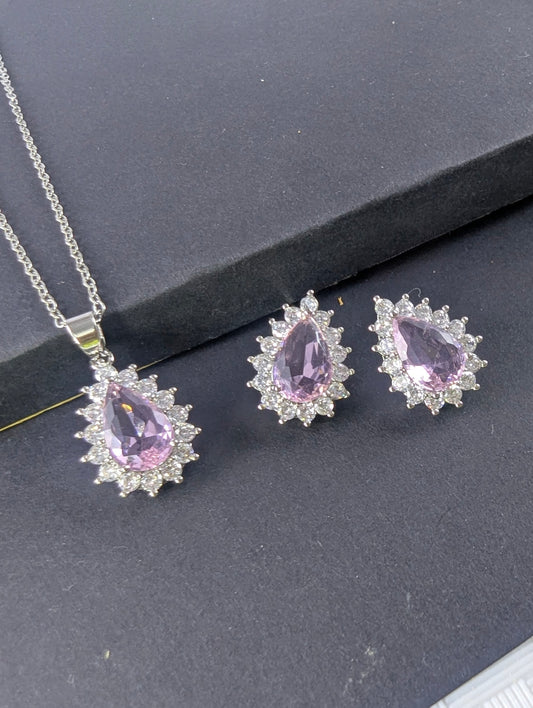 Crystal Teardrop Locket Set - Pink