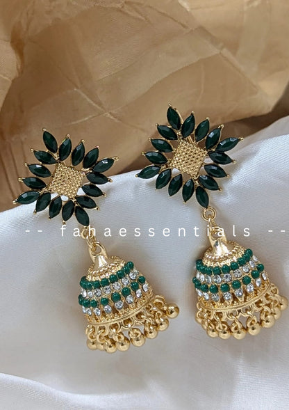Stone Jhumkis - Green