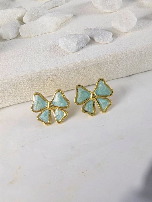 Bow knot Earrings - Aqua