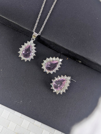Crystal Teardrop Locket Set - Pink