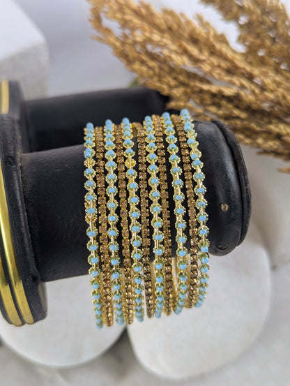 Azure Glow Beaded Bangles